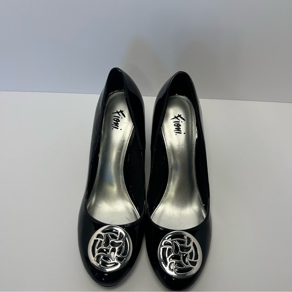 FIONI Black Womens Patent Leather Wedge Shoes Sz 8.5 Preppy Business Gothic Chic - Picture 1 of 9